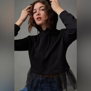 Anthropologie Pilcro Tulle-Hem Short-Sleeve Hoodie
